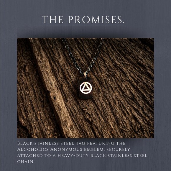 Sobriety Jewelry, Engraved Steel Alcoholics Anonymous AA Necklace Presentation - Picture 3 of 7
